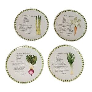 American Atelier At Home Culinary Vegetable Plates With Recipes 8" Set Of Four